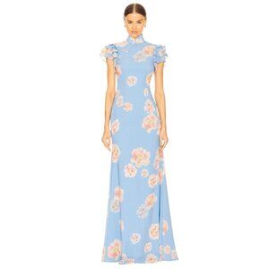 SAU LEE Sylvie Dress in Blue Multi 2 New Womens Floral Gown Long Maxi